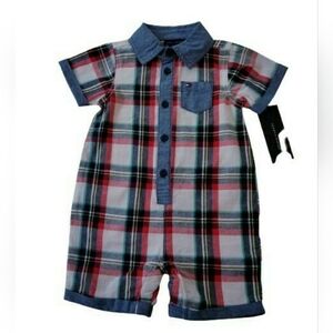 NWT Tommy Hilfiger Summer Cotton Plaid Romper 18M, Red White & Blue